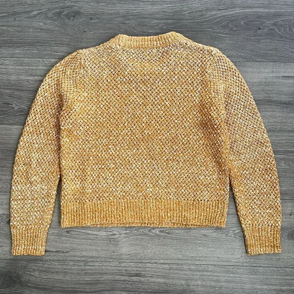 J.CREW Honeycomb Stitch Crewneck Sweater XS Golden Sun Orange Knit Classic Fall